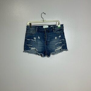 Trendy Blue Distressed Jean Shorts